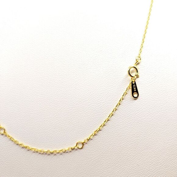 .925 Sterling Silver Pavé Crystal Curved Bar Dainty Gold-Plated Necklace New - Picture 3 of 4